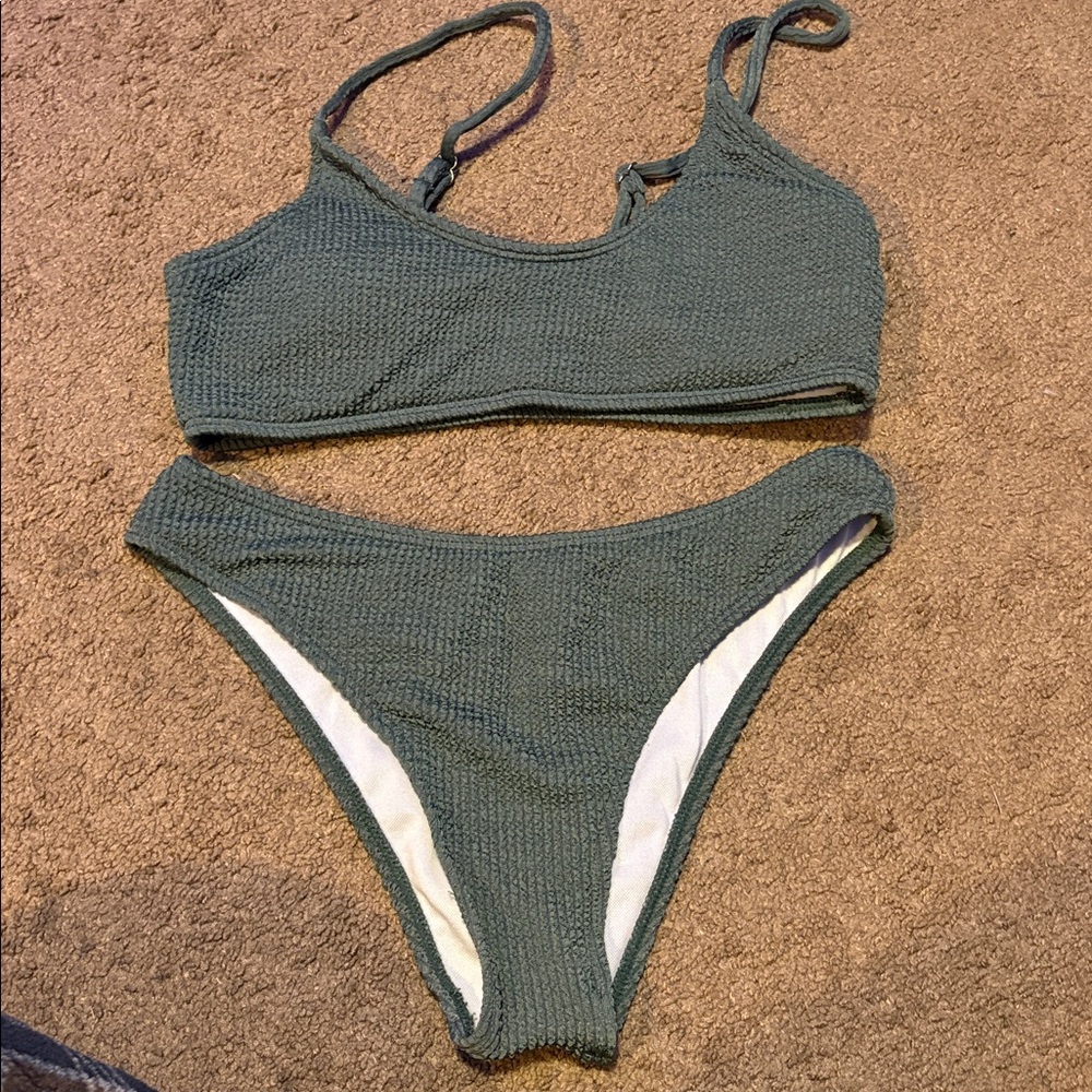 Green Textured Bikini Set
